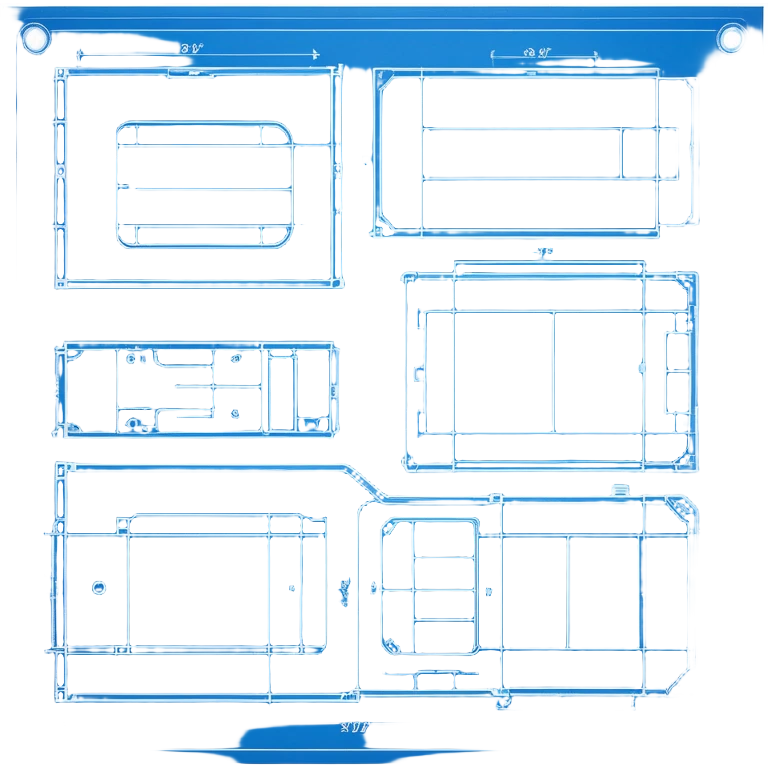blue blueprint plan with white lines, side and top view combined emoji