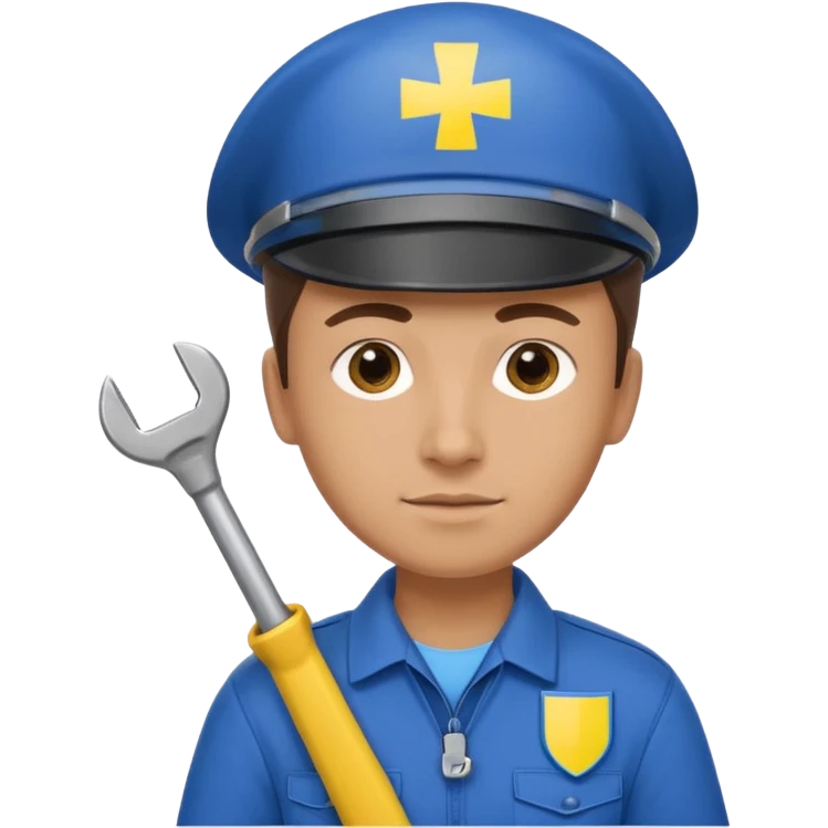 realistic ukrainian engineer with small flag and with wrench emoji