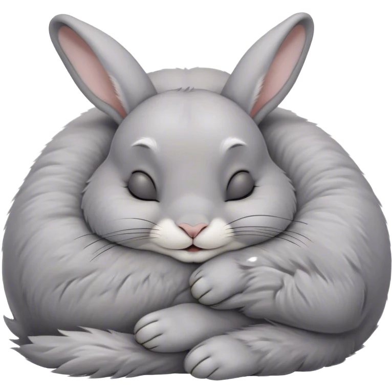 Meme-Worthy Cute Sleeping Grey Rabbit Portrait Emoji, Head resting peacefully with a contented smile, showcasing a delightfully compact build and a luxuriously soft grey fur, eyes shut in a serene nap, Simplified yet hilariously adorable features, highly detailed, glowing with a soft, drowsy light, high shine, relaxed and utterly lovable, stylized with an air of playful laziness, bright and heartwarming, soft glowing outline, capturing the essence of a comically sleepy bunny, so meme-worthy it feels like it could instantly become the next viral sensation of adorable slumber! emoji
