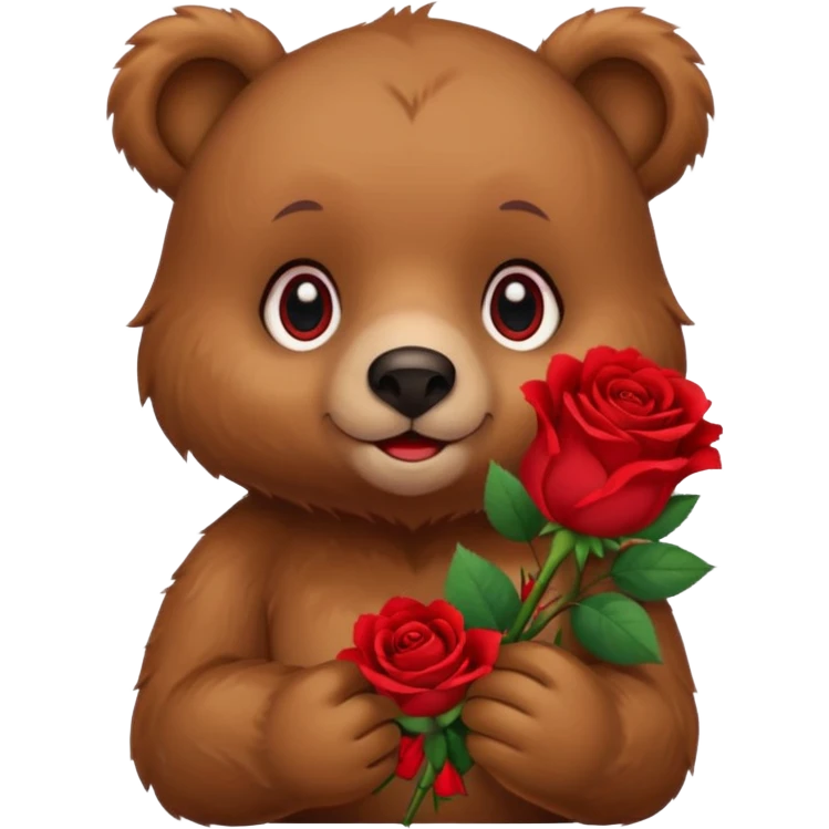 Cute bear with 🥹  eyes holding roses with this emoji expression  emoji