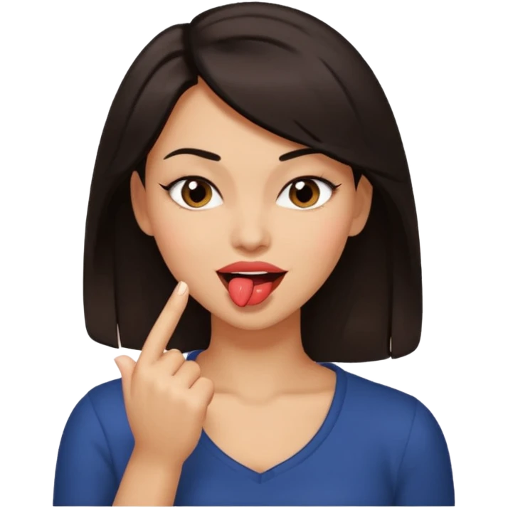 black slighty browin hair light brown skin woman, flirtatious gesture, biting her finger and winking emoji emoji