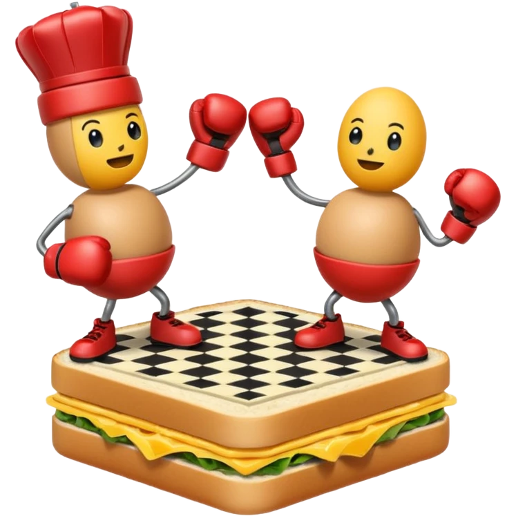 Chess pieces boxing on an egg sandwich emoji
