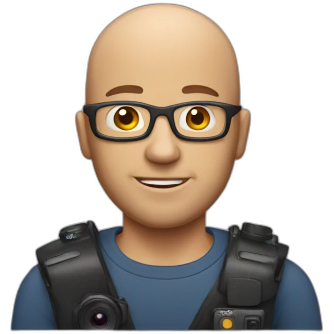 A bald man with Vloging camera emoji