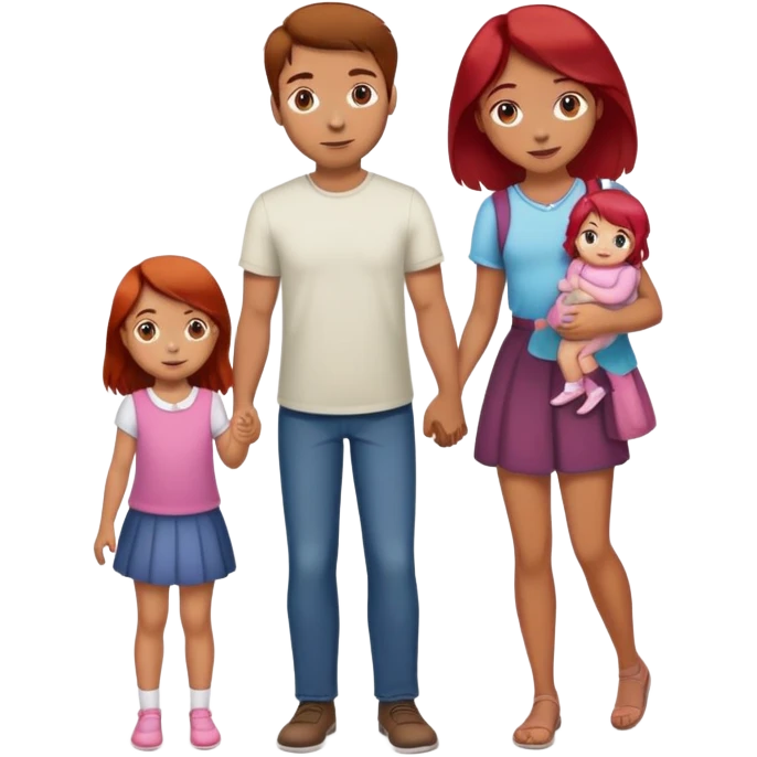 A man with brown hair holding a child, a daughter, and a girl with red hair by the hand emoji