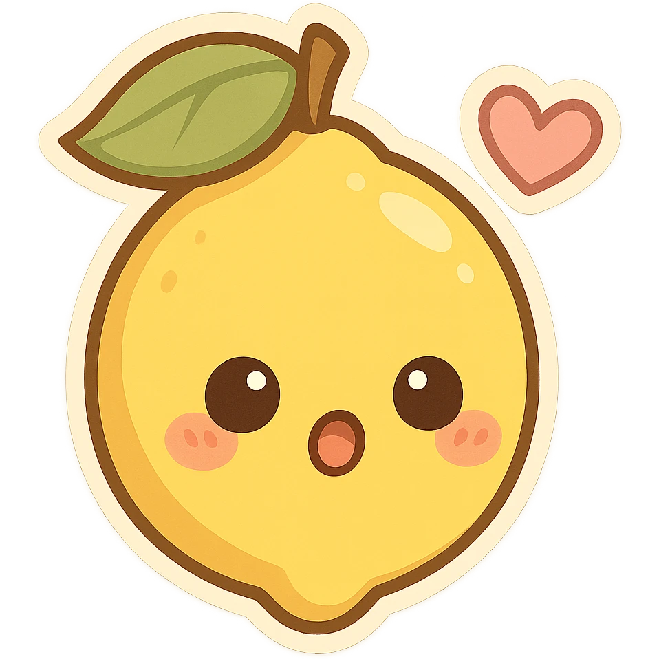 chibi sticker-style lemon with a heart accent, cute and exaggerated emoji