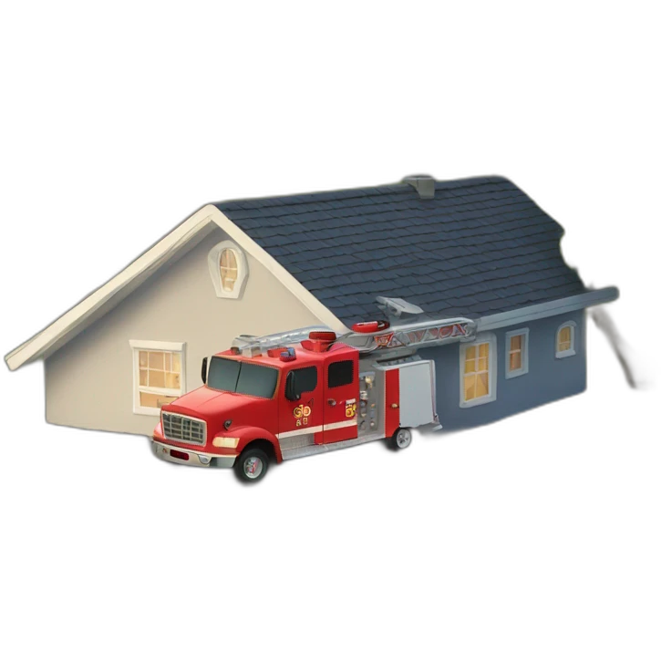 a fire truck sitting on a house emoji