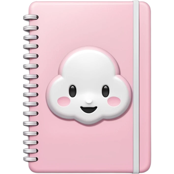 Pastel pink notebook, soft shadows, cute white details, glossy finish emoji