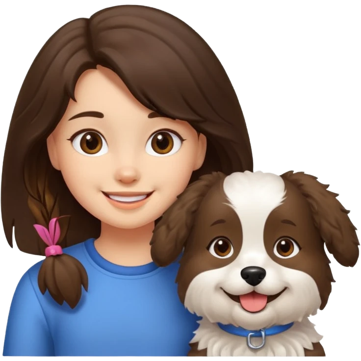 Fluffy dog with a cute little brunette girl emoji