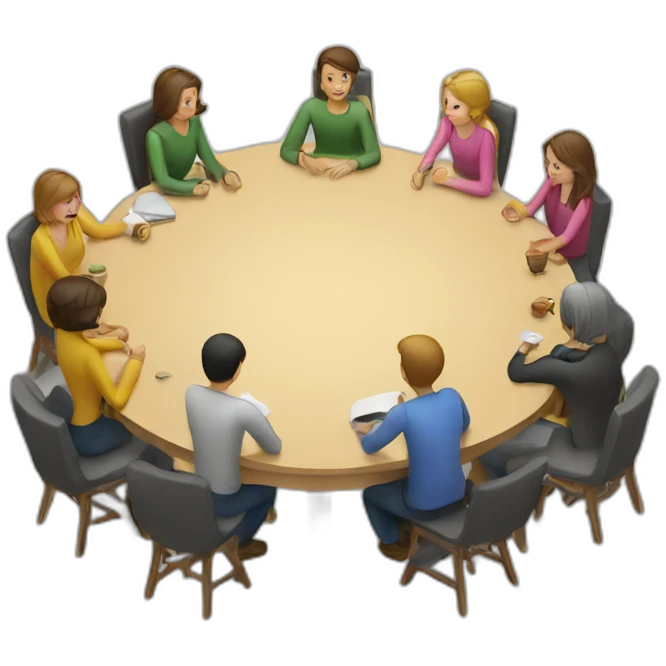 People sitting around a circular table. No yellow people emoji