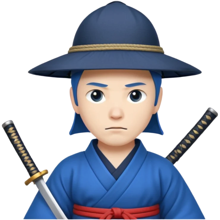 Samurais in Hat, Lone samurai in hat, blue dress emoji