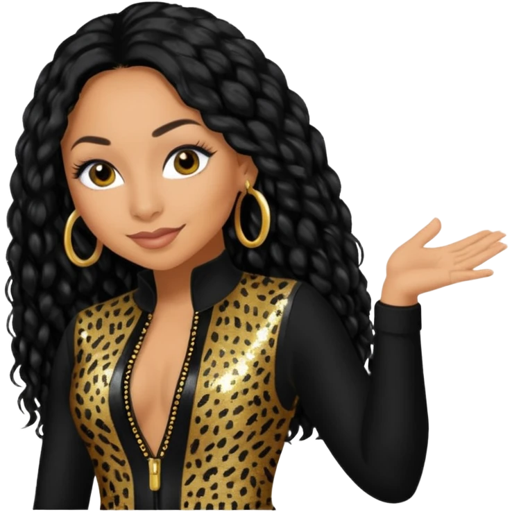 Raven Symone from Cheetah Girls with long jet black hair, black sequin outfit emoji