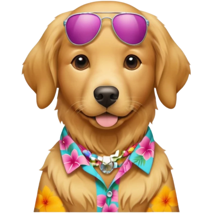 Goldern Dog – wearing colorful aloha shirt emoji