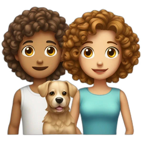 short hair boy with long hair girl with curly dog emoji