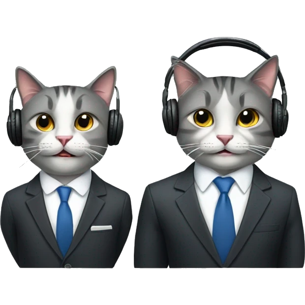 2 happy cats dressed in suits wearing headphones  emoji