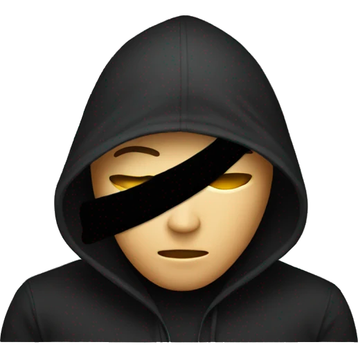 hacker with black hoodie and hidden face emoji