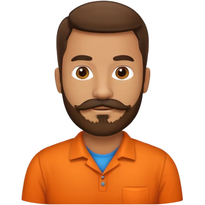 latino english teacher with a beard and moustache in a orange shirt emoji