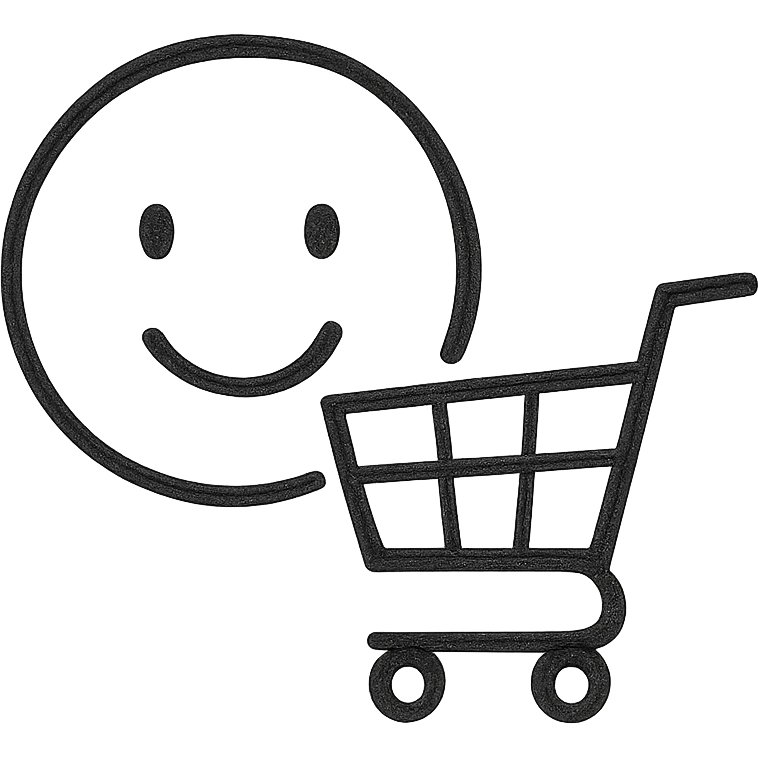 Minimalist buying emoji, monochrome, clean and modern design, abstract shopping cart symbol. emoji