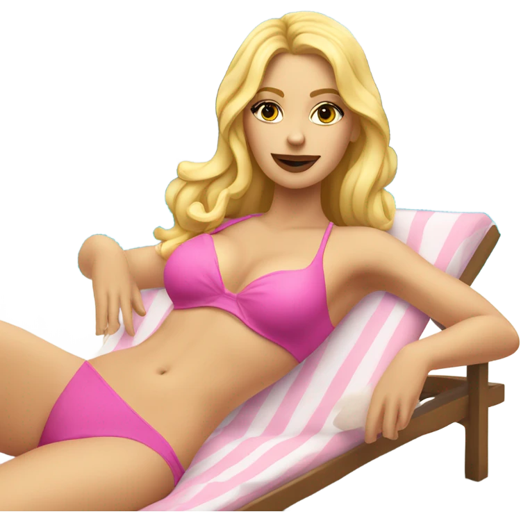 White woman, long hair, blonde hair, wavy hair, pink bikini, laying in a chaise lounge emoji