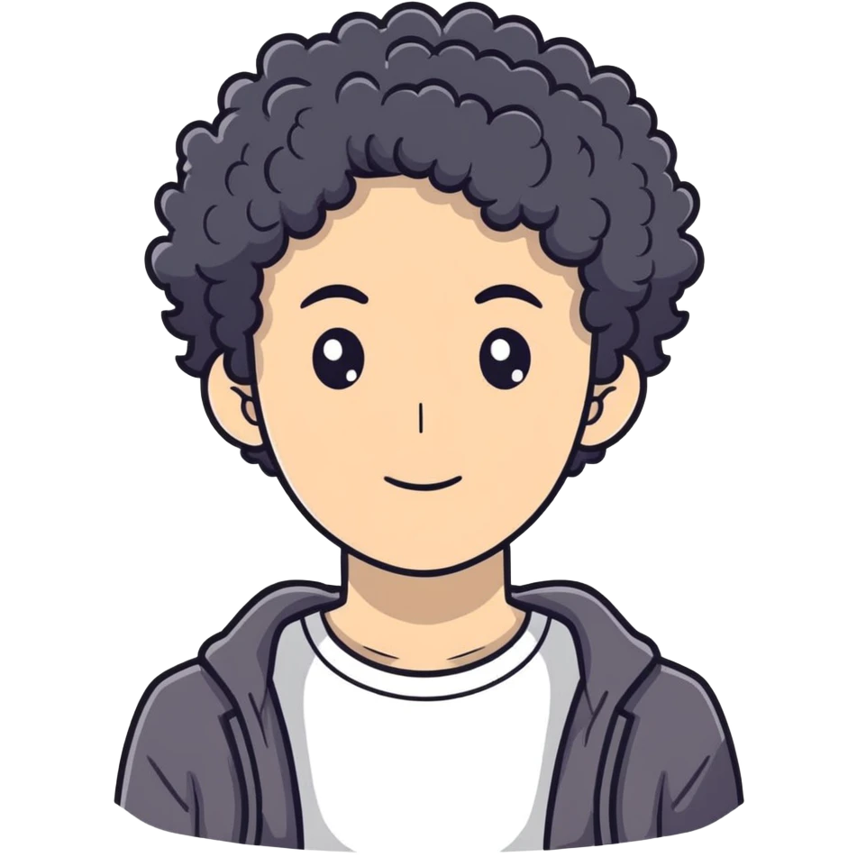 Wasian guy with black curly hair, inspired by Conan Gray emoji