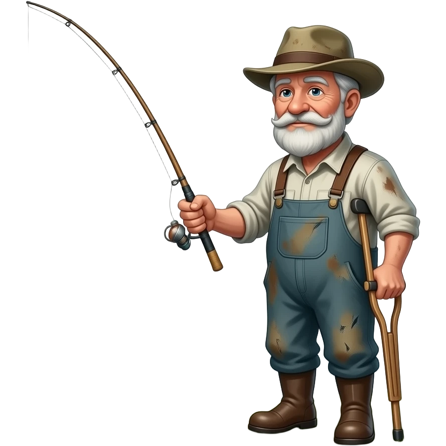 a fisherman using a crutch as a fishing roid emoji