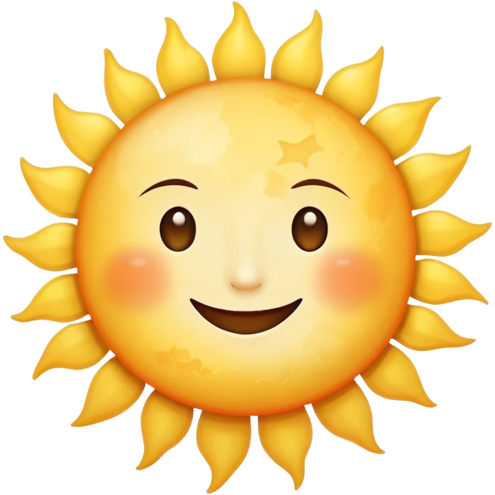 a really bright  big sun and a small moon who shines because of it. the sun is bigger and the tiny \moon bright too beside it smiling looking at each other emoji