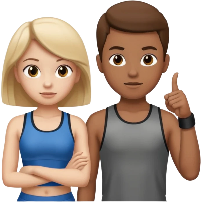 Girl and boy in gym clothes who points out emoji