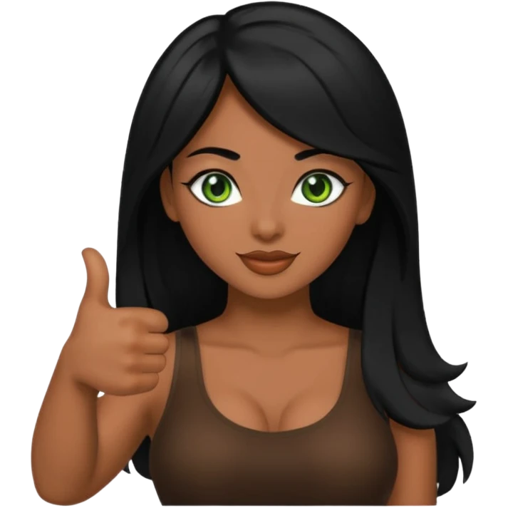 Sexy b  lady with black hair and green eyes thumbs up black and brown skin  emoji
