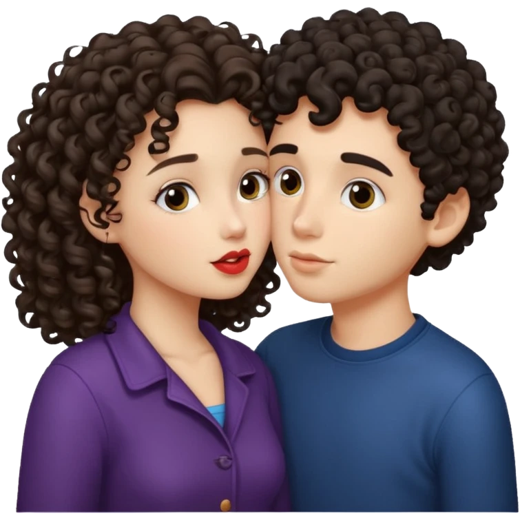 A girl with curly hair and a boy with darck hair kiss emoji