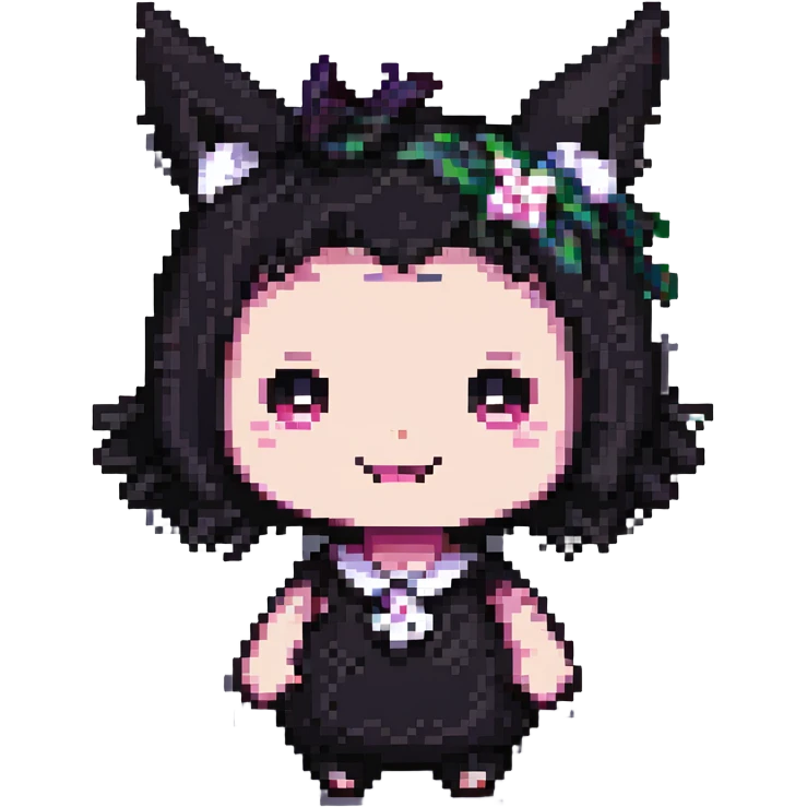 Kuromi character, pixel art style, mischievous expression, simple background emoji
