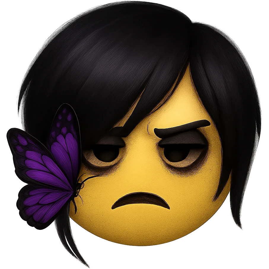emo emoji, black and purple butterfly, moody and dramatic, no background emoji