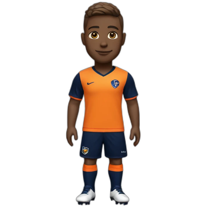 Soccer player in tangerine top with navy sleeves, navy shorts with tangerine flash, navy socks with tangerine flash  and orange kit emoji