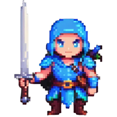 pixel game character with sword emoji