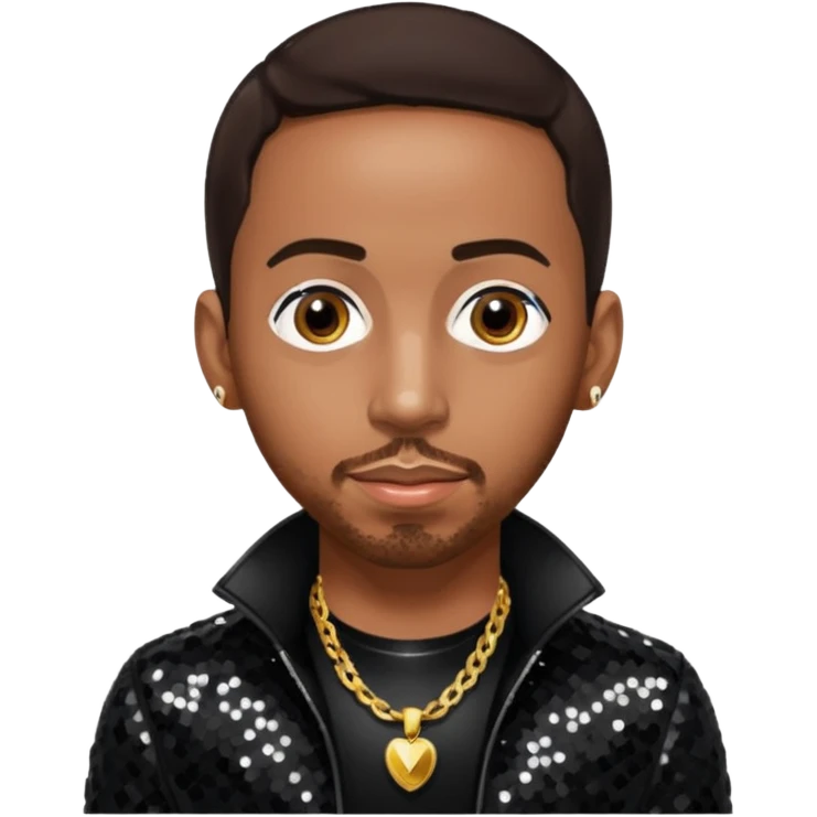 Ludacris with dark brown hair, black sequin outfit emoji
