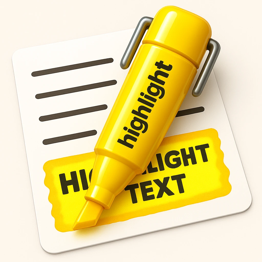Make the highlighter effect bold and clear, with vivid highlighted text and a dynamic, visually appealing look in the style of apple style emojis. emoji