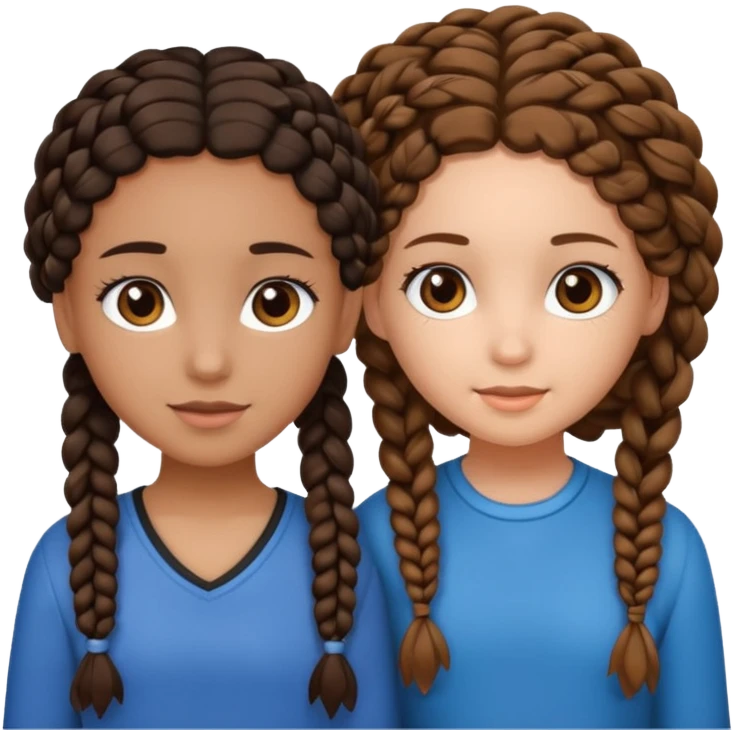 2 girl best friends. One is black with braids and brown eyes. One is white with curly brown hair with brown eyes. emoji