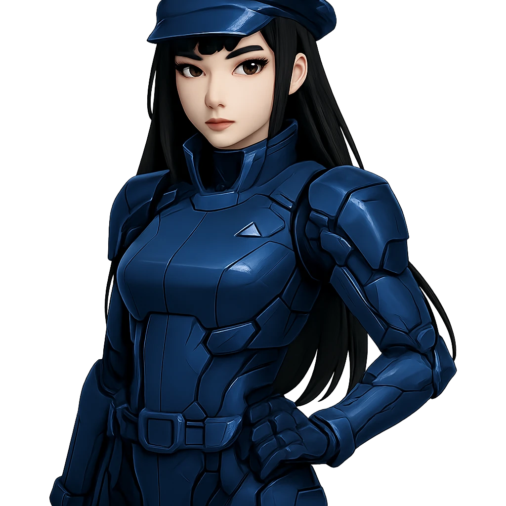 Change the uniform color to blue, keep the futuristic officer style, no background. emoji