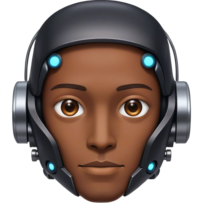 portrait of a male in black with half ai robot face  emoji
