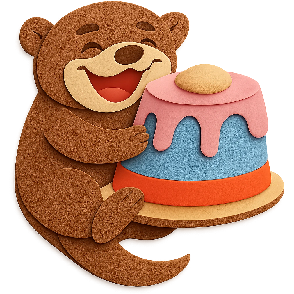 Make the cake look even more perfect and visually appealing, with flawless paper-craft texture and details, while keeping the otter and all other elements unchanged emoji