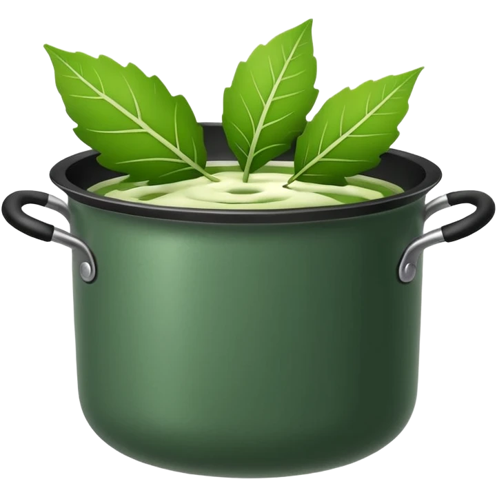 Minimalistic flat vector icon, iOS style, thin black contour on white background. Leaf inside a cooking pot. Clean, no text, no shadows.
 emoji