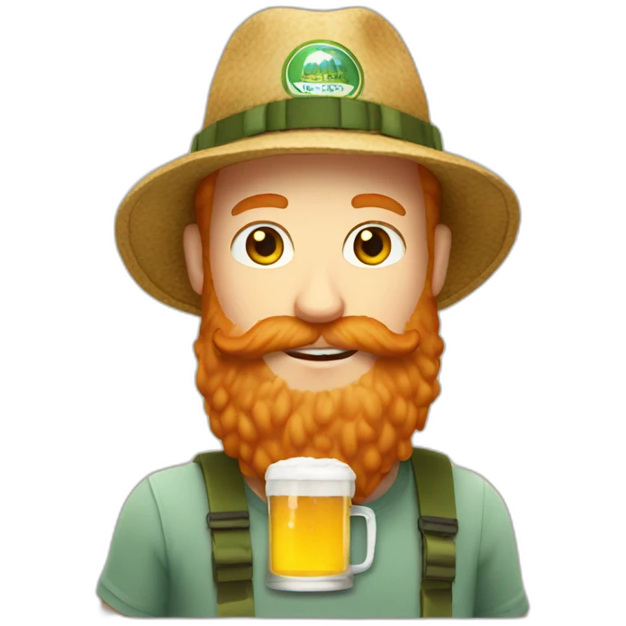 Ginger beard and bucket hat drinking a beer emoji