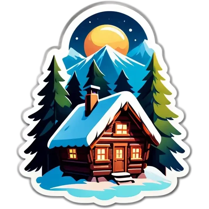 Schneebedeckte Hütte im Wald mit einem Glasdach Nordlichter am Himmel emoji