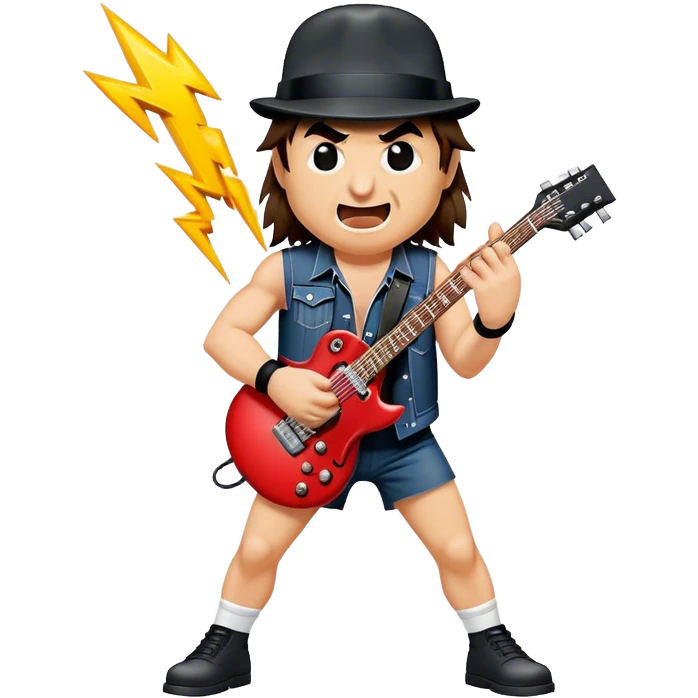 Cinematic Realistic AC/DC Pop Culture Emoji, showcasing an electrifying portrayal inspired by the legendary rock band rendered with vivid textures and energetic lighting. emoji