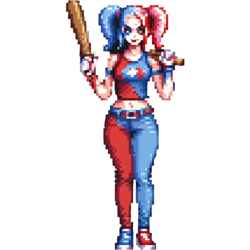 Harley Quinn character with baseball bat emoji