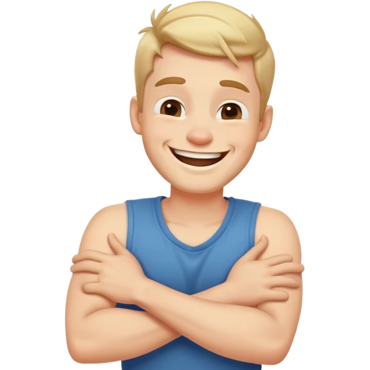 arms crossed holding neck laughing guy emoji