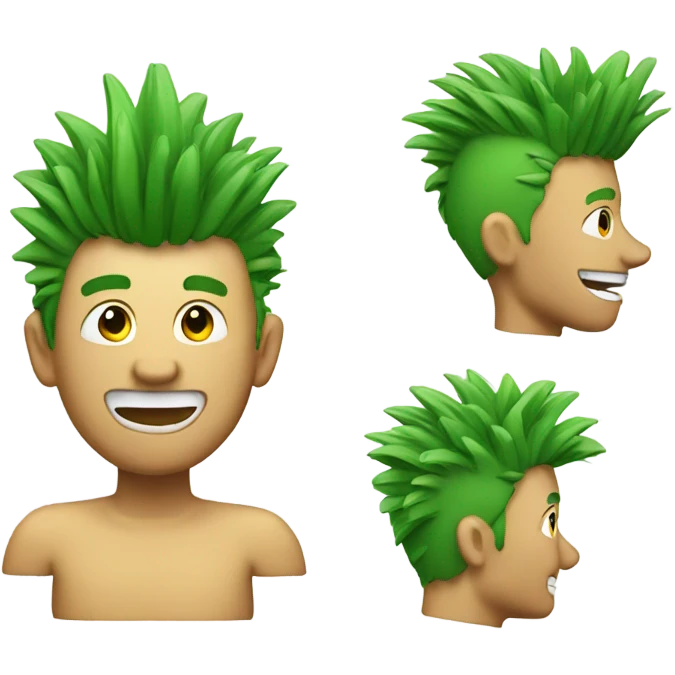 Green smiling 3d emoji with Mohawk and teeth emoji