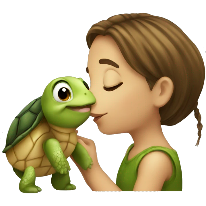 European girl kisses little turtle emoji