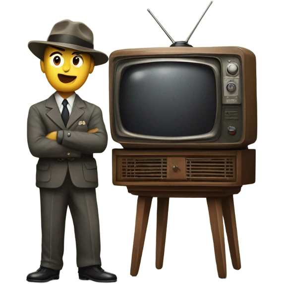 detectives standing in anticipation behind a vintage TV set emoji
