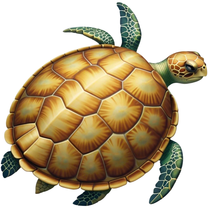 Cinematic Noble Sea Turtle Portrait Emoji, Poised and wise, with a majestic, domed shell adorned with rich, textured patterns and a smooth, ancient body gliding gracefully through the water, deep, reflective eyes exuding calm wisdom, Simplified yet sharp and sophisticated features, highly detailed, glowing with a soft, oceanic glow, high shine, intelligent and graceful, stylized with an air of timeless marine majesty, focused and serene, soft glowing outline, capturing the essence of a watchful and confident sea guardian that appears ready to glide out of the screen with effortless authority! emoji