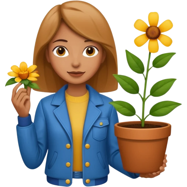 woman holding a flower pot in jacket emoji