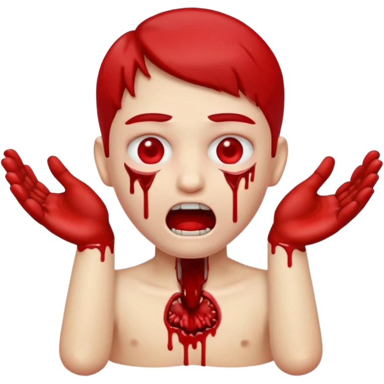 a emoji head choking itself
with both its hands around its neck very graphic with alot of gore emoji